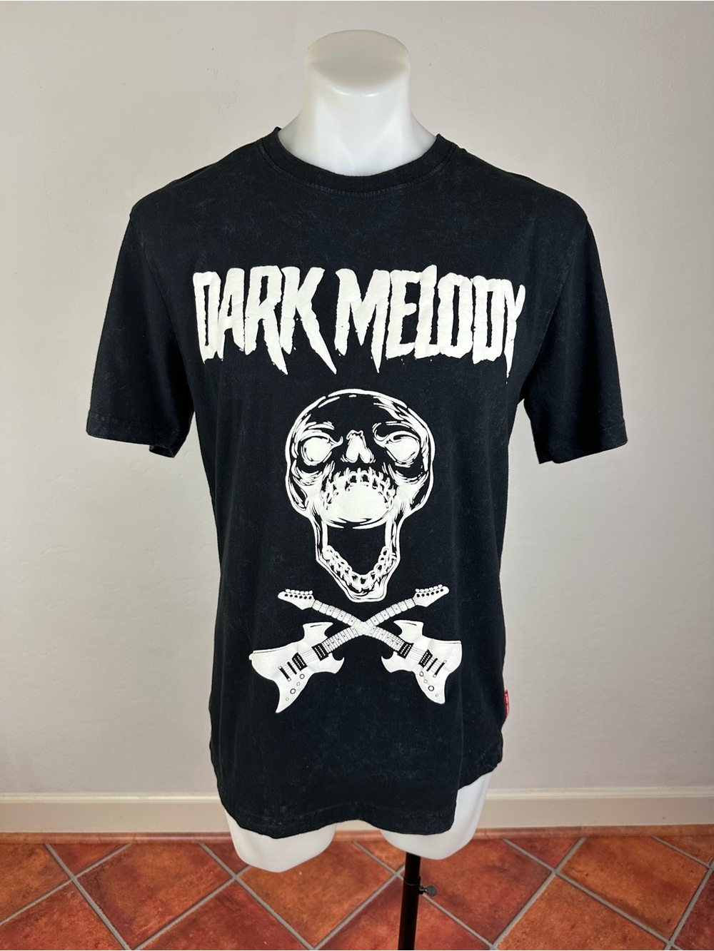 Members Only 'Dark Melody' Graphic Tee w/ White Skull and Electric Guitars